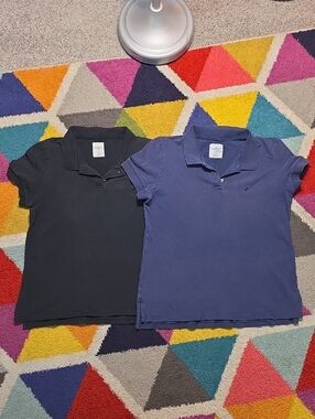 2 American Eagle Polos Navy and Black Size L